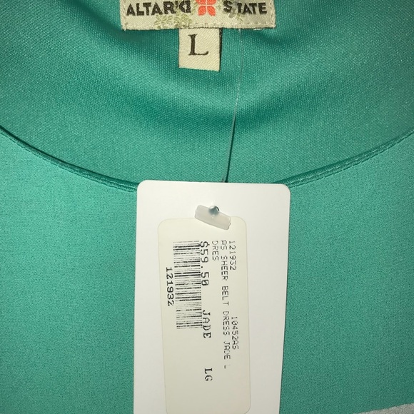 ALTAR’D STATE Maxi Silk Dress Jade Green White Color Block Lined Size Large - Picture 9 of 13